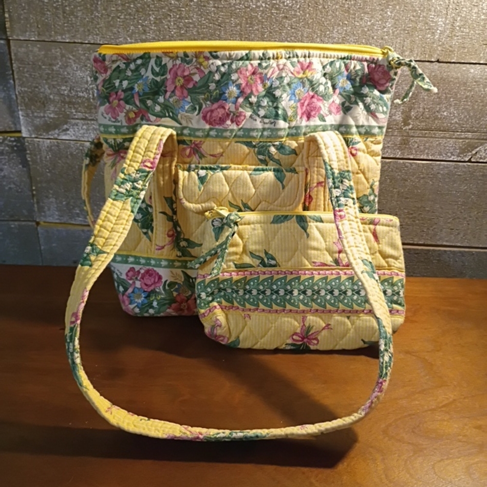 Vera Bradley Yellow Floral Quilted Shoulder Hope Bag Set